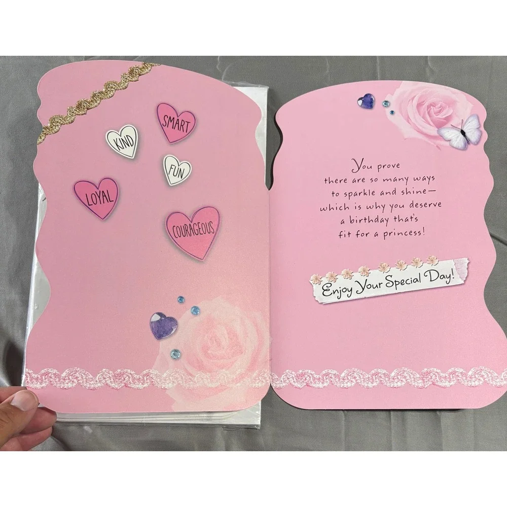 Disney Princess Birthday Card Belle Ariel Rapunzel Gemstone Glitter Oversize 3pk